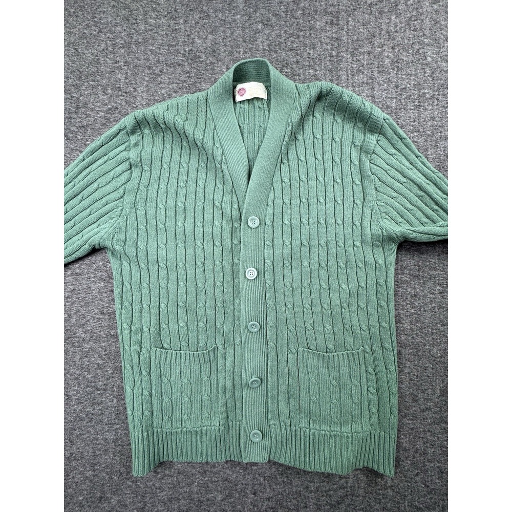 Vintage Sears Kings Road Grunge Light Green Button Knit Cardigan Size Medium - Picture 3 of 12